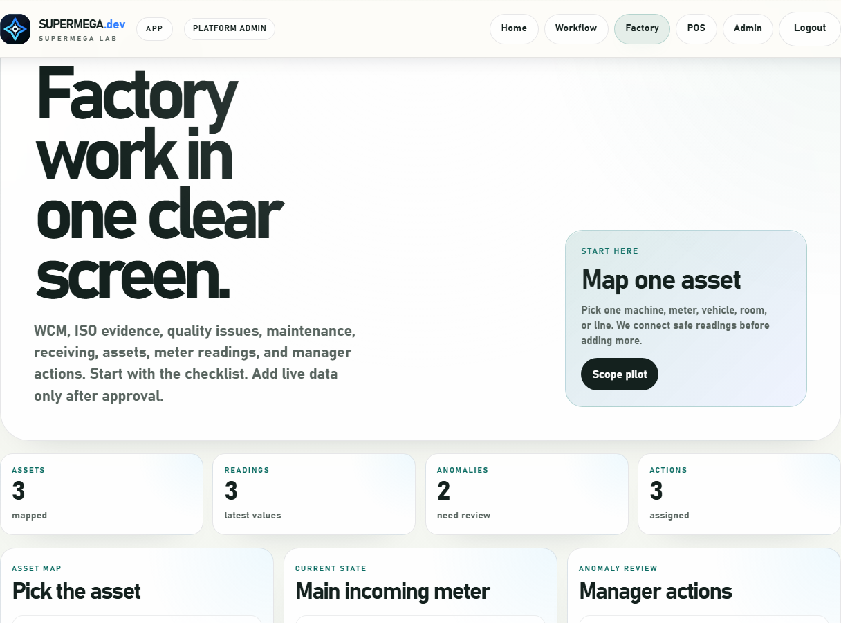 Factory Operations App product screen